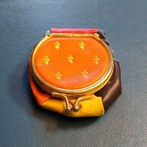 Vintage Block Color leather Kiss Clasp Coin Purse Cottagecore Grandmacore
